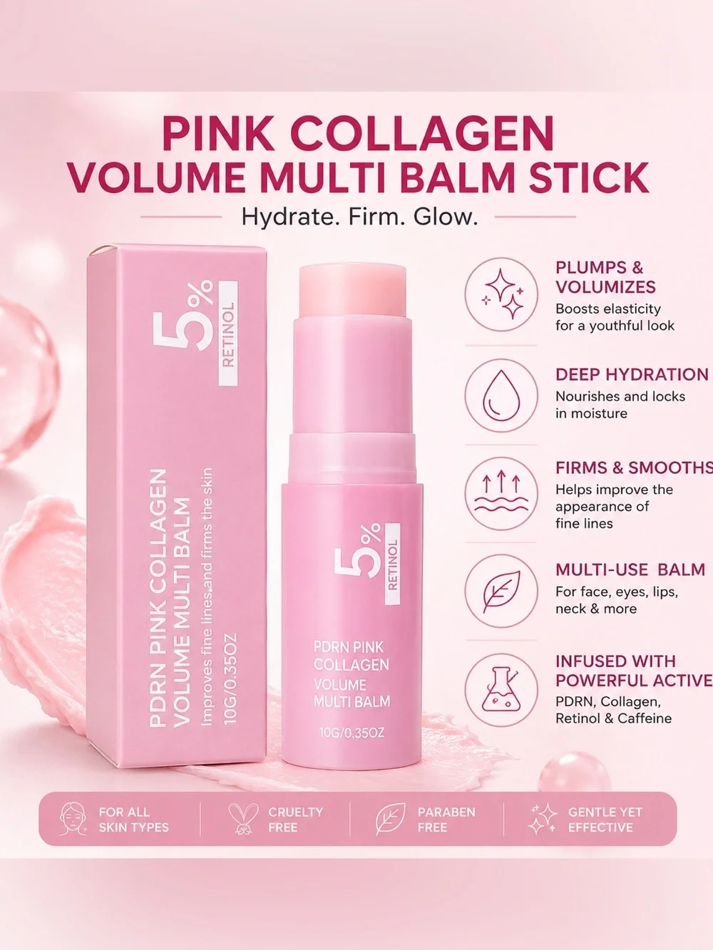Pink Collagen Plumping Multi Balm Stick - Hydrating Lip & Face Balm